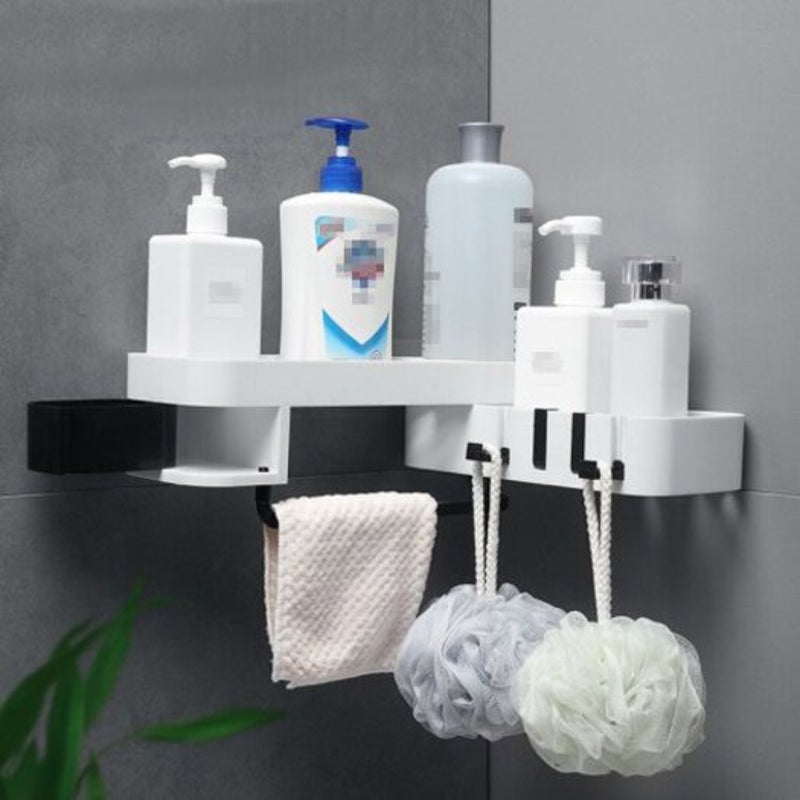 Rotating Bathroom Storage Shower Shelf Wall Hanging Rack Black