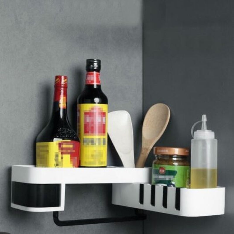 Rotating Bathroom Storage Shower Shelf Wall Hanging Rack Black