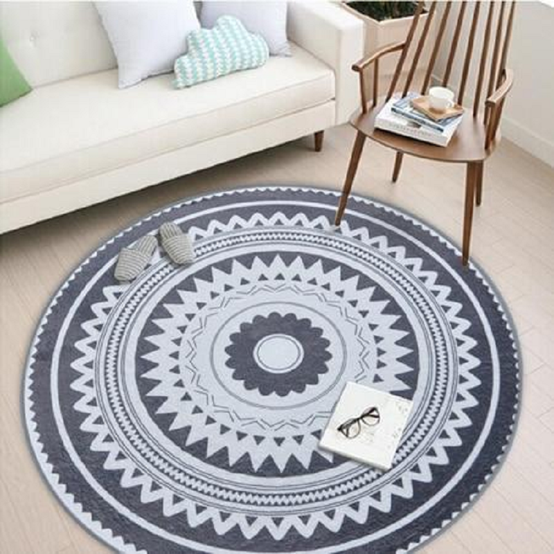 Round Modern Grey Pattern Polyester Rug Lounge Room Decor