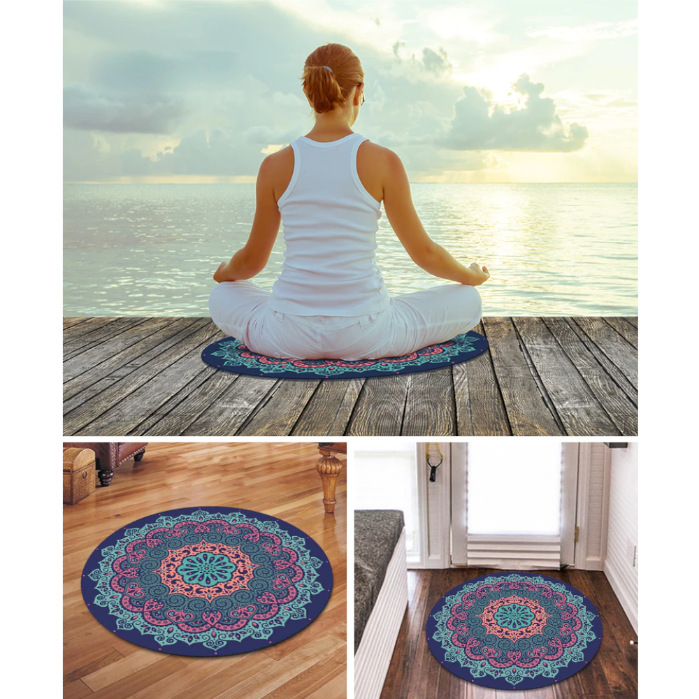 Round Yoga Mat Rubber Non-Slip Thick Wide Meditation Floor