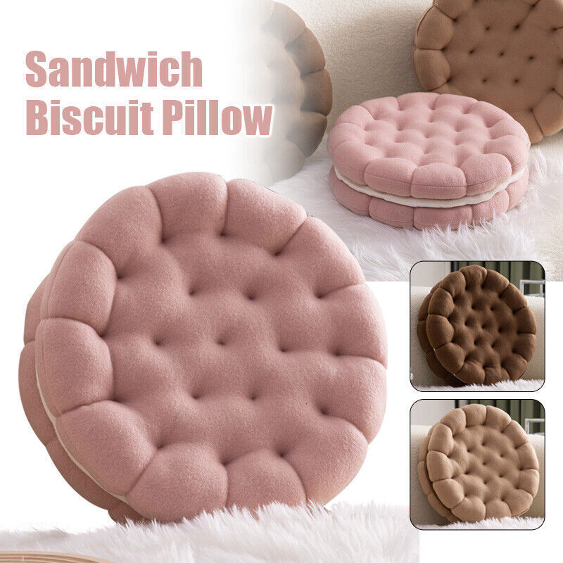 Plush Pillow Black Round Double Biscuit Shape Stuffed Soft Cushion Decor