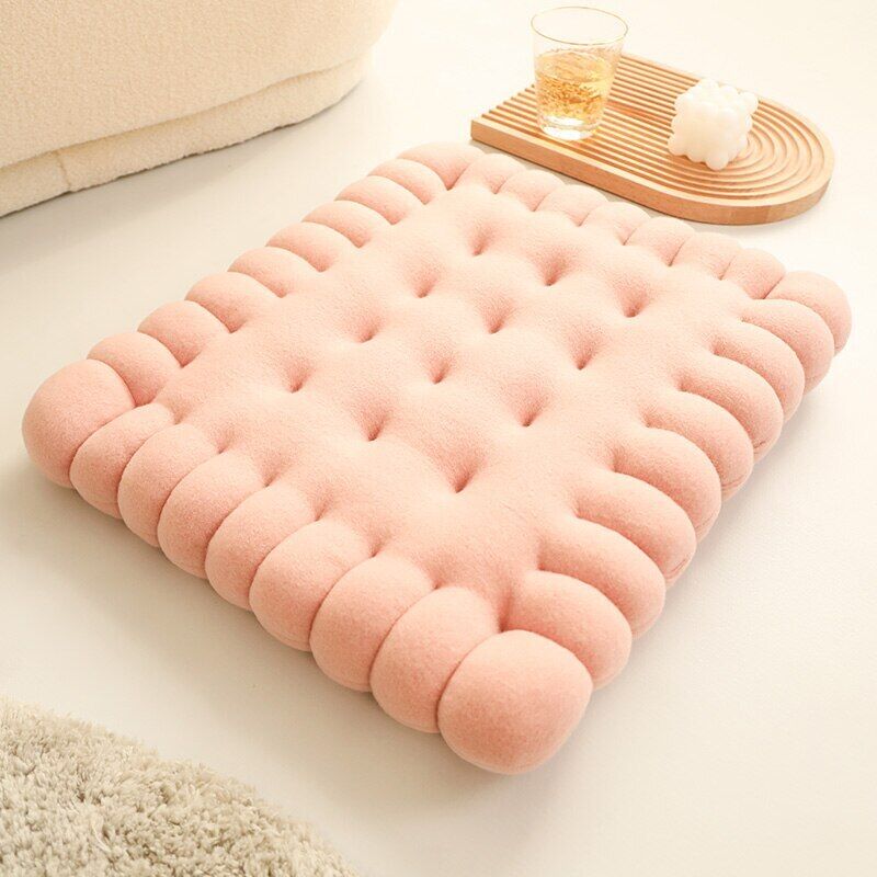 Plush Pink Square Biscuit Shape Stuffed Pillow Cushion For Decor