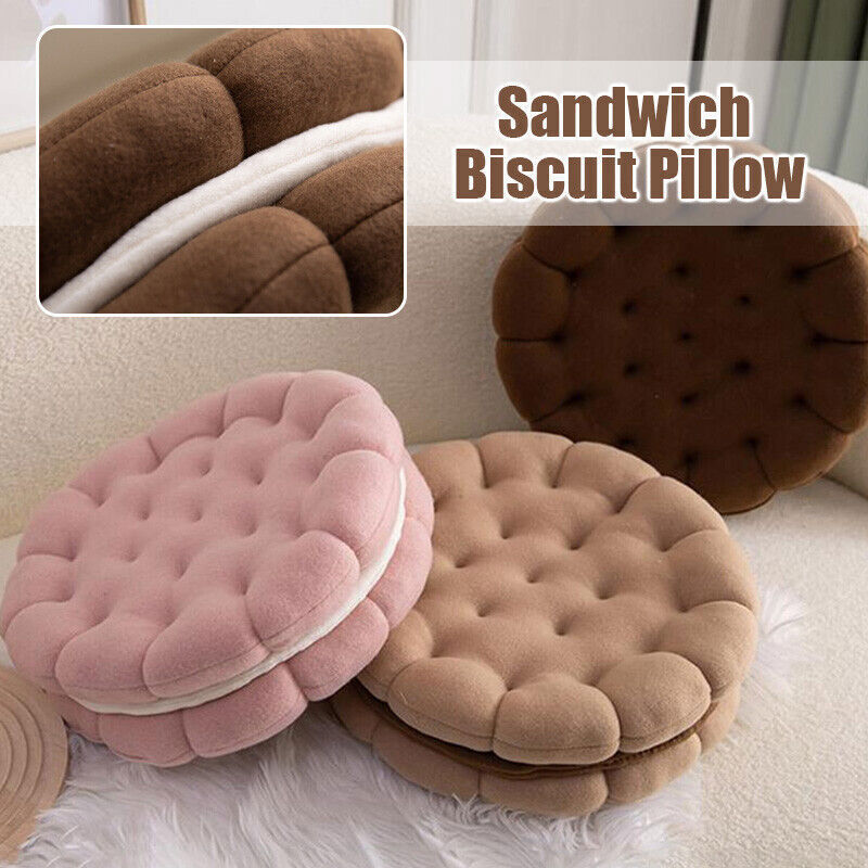 Plush Pillow Black Round Double Biscuit Shape Stuffed Soft Cushion Decor