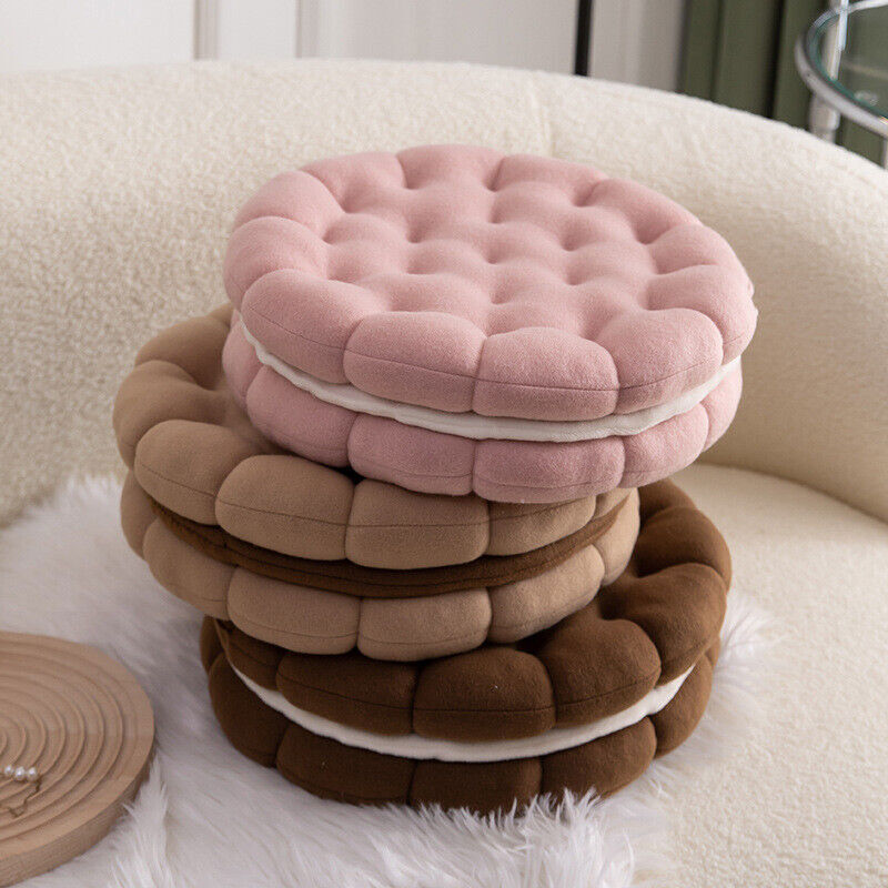 Plush Pillow Black Round Double Biscuit Shape Stuffed Soft Cushion Decor