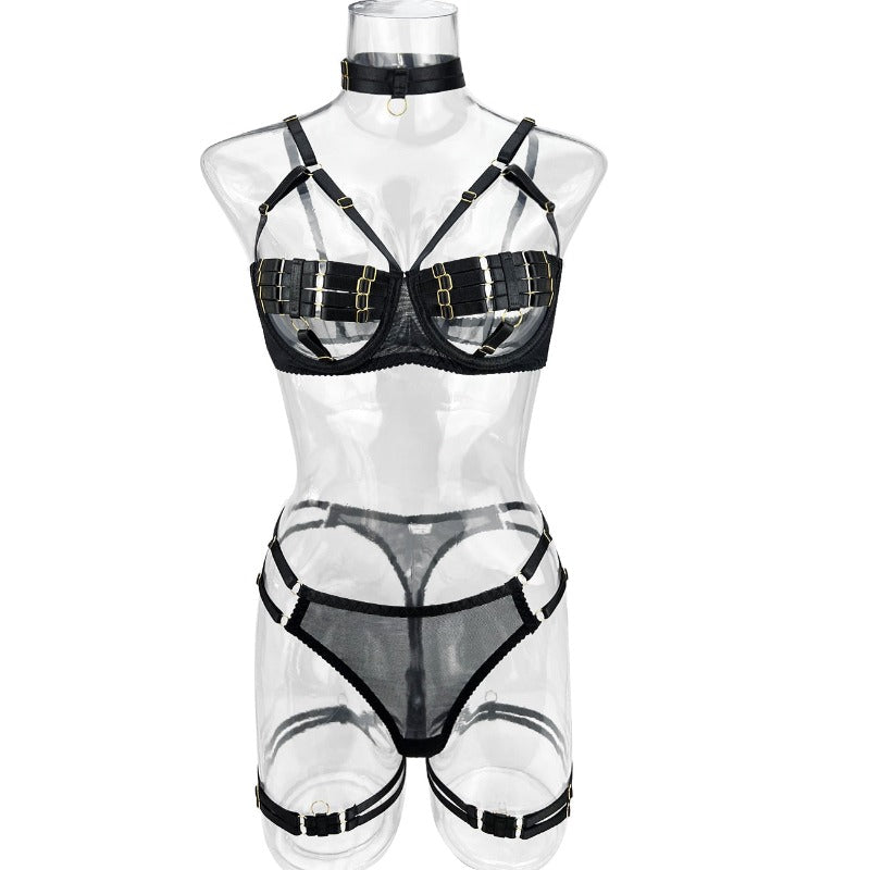Colourful Sexy Open Bra Bondage Fetish Lingerie Set