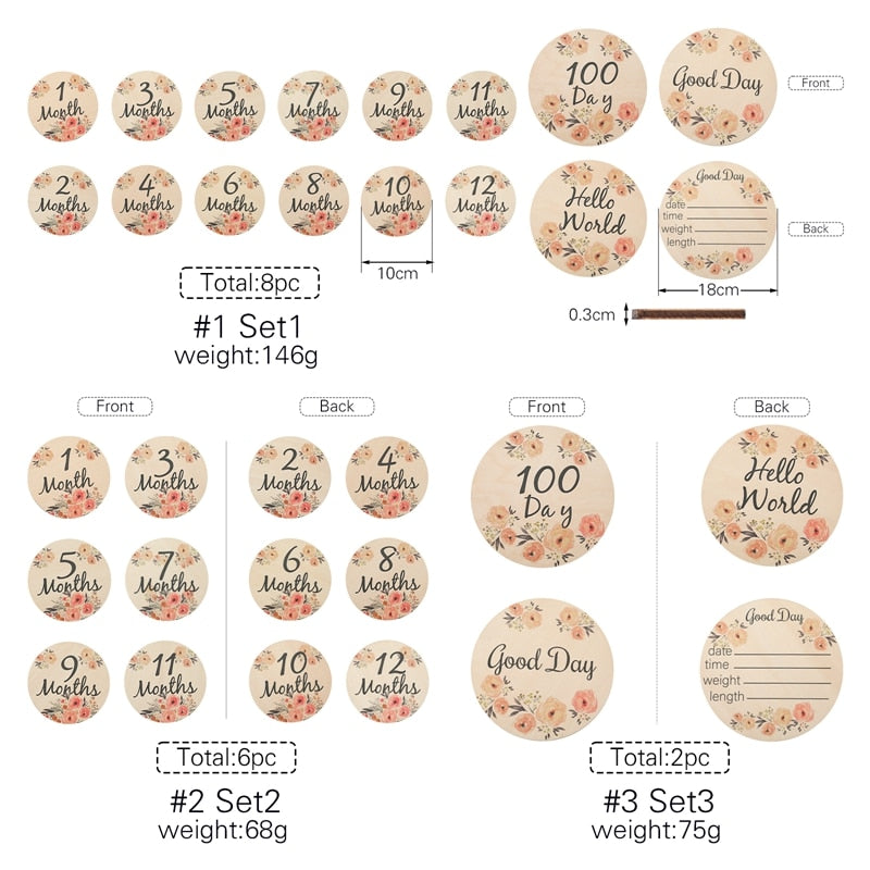 Baby Milestone Cards Double-Sided Flowers Photography Props
