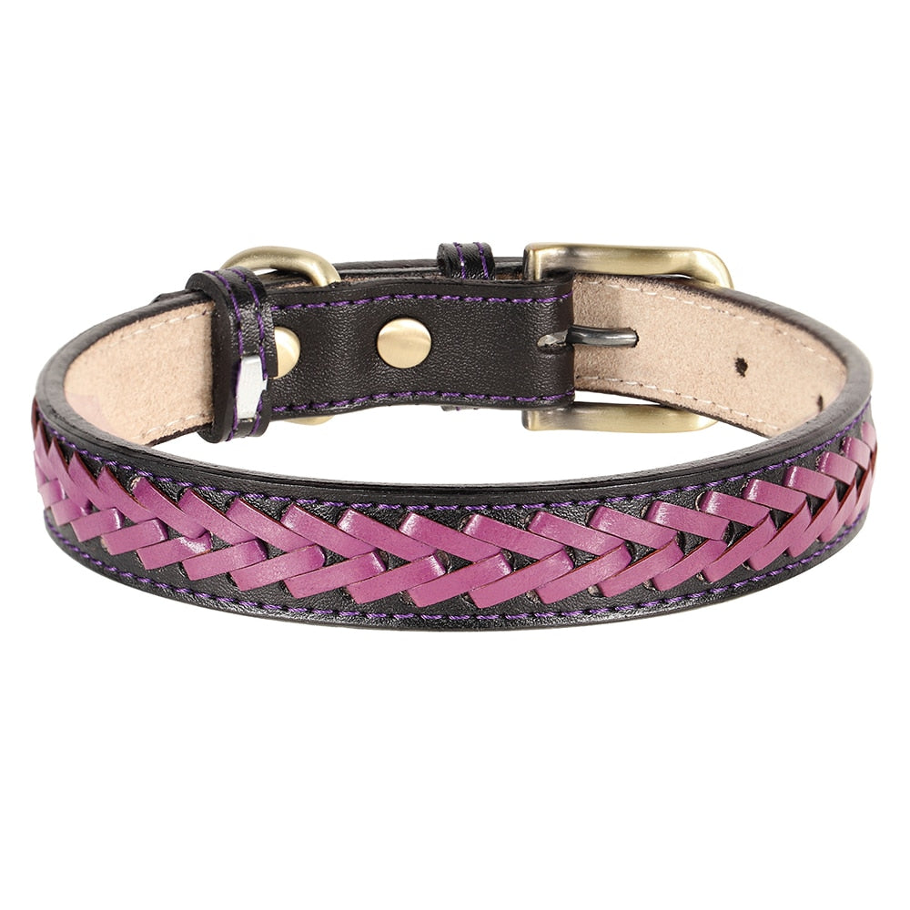Braided Leather Buckle Puppy Dog Collar Pet Accessories