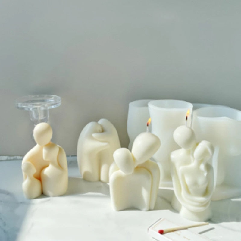 3D Abstract Romantic Couple Portrait Lovers Silicone Candle Mold Carving