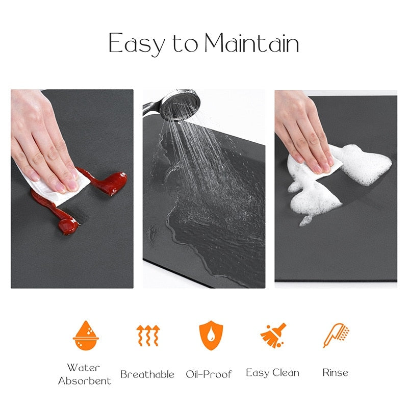 Absorbent Rubber Dish Drying Drain Mat Kitchen Accessories