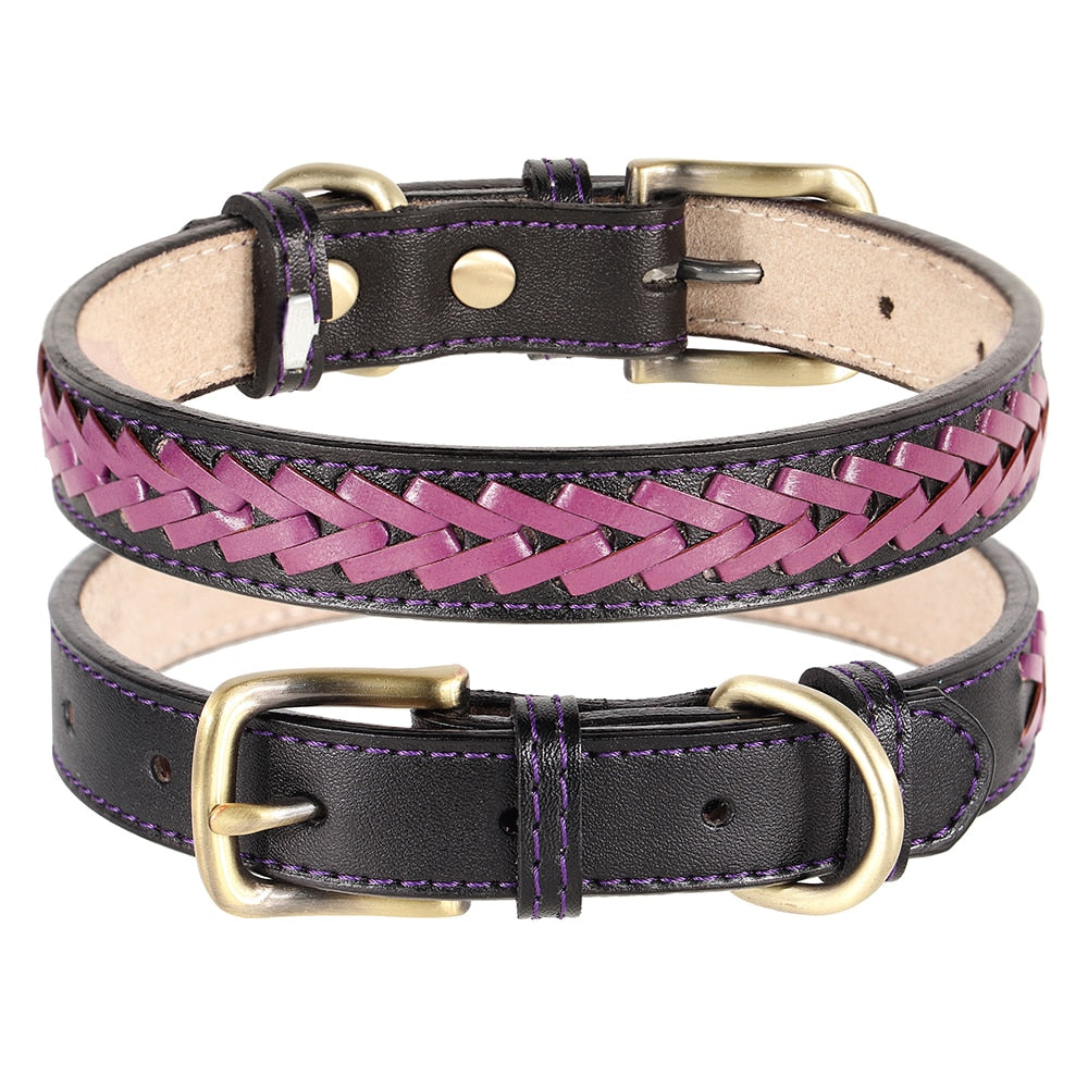Braided Leather Buckle Puppy Dog Collar Pet Accessories