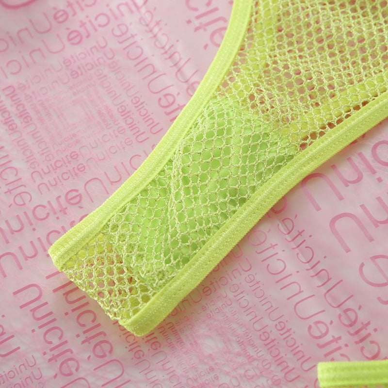 5 Piece Bows Mesh Fishnet Sexy See Through Lingerie Set Women