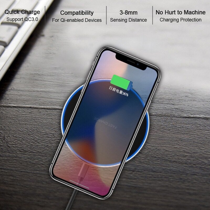 S110 Qi Wireless Charging Pad Qc3.0 10W Fast Plate Led Light Compatible With For Iphone X Xr Xs Max 8 Plus Samsung S9 S8