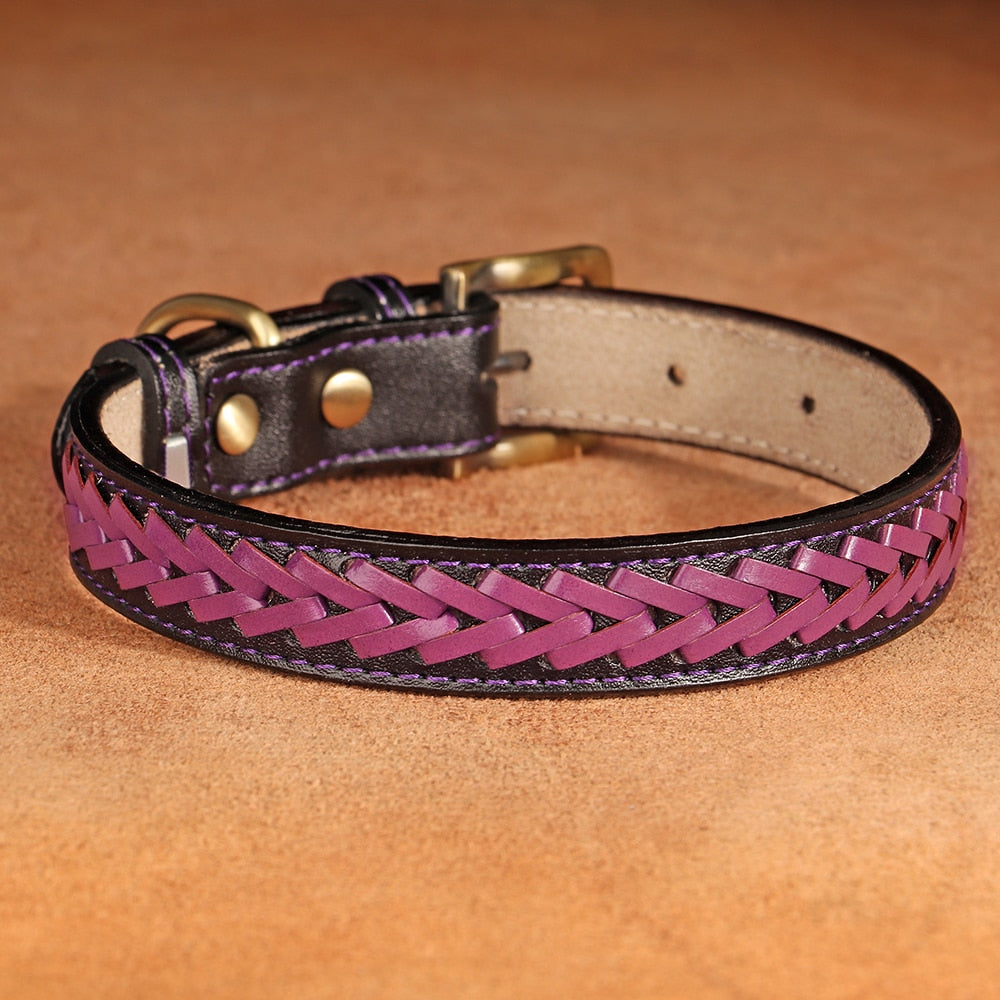 Braided Leather Buckle Puppy Dog Collar Pet Accessories