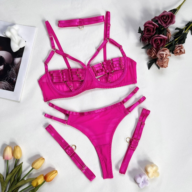 Colourful Sexy Open Bra Bondage Fetish Lingerie Set