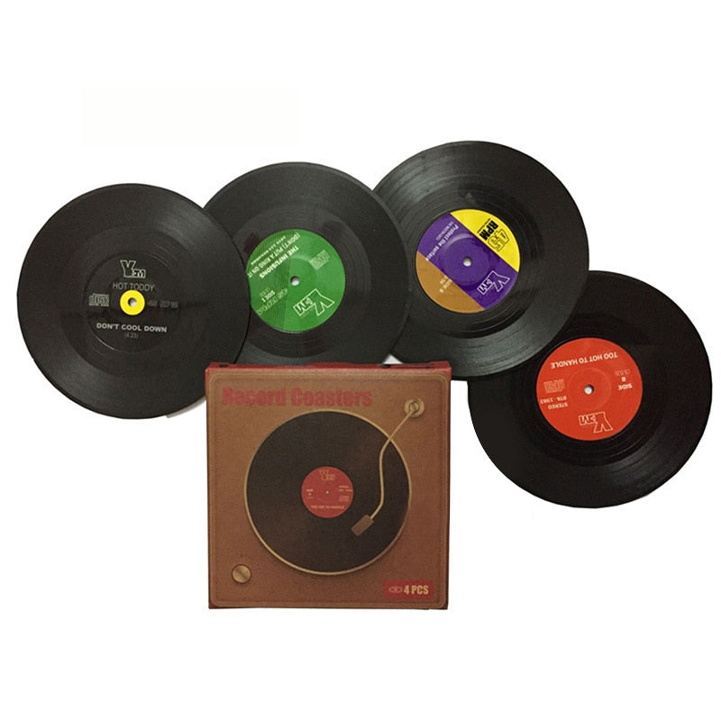 2 Pieces Heat Resistant Coasters Placemats Silicone Records Vinyl Retro Gift Idea