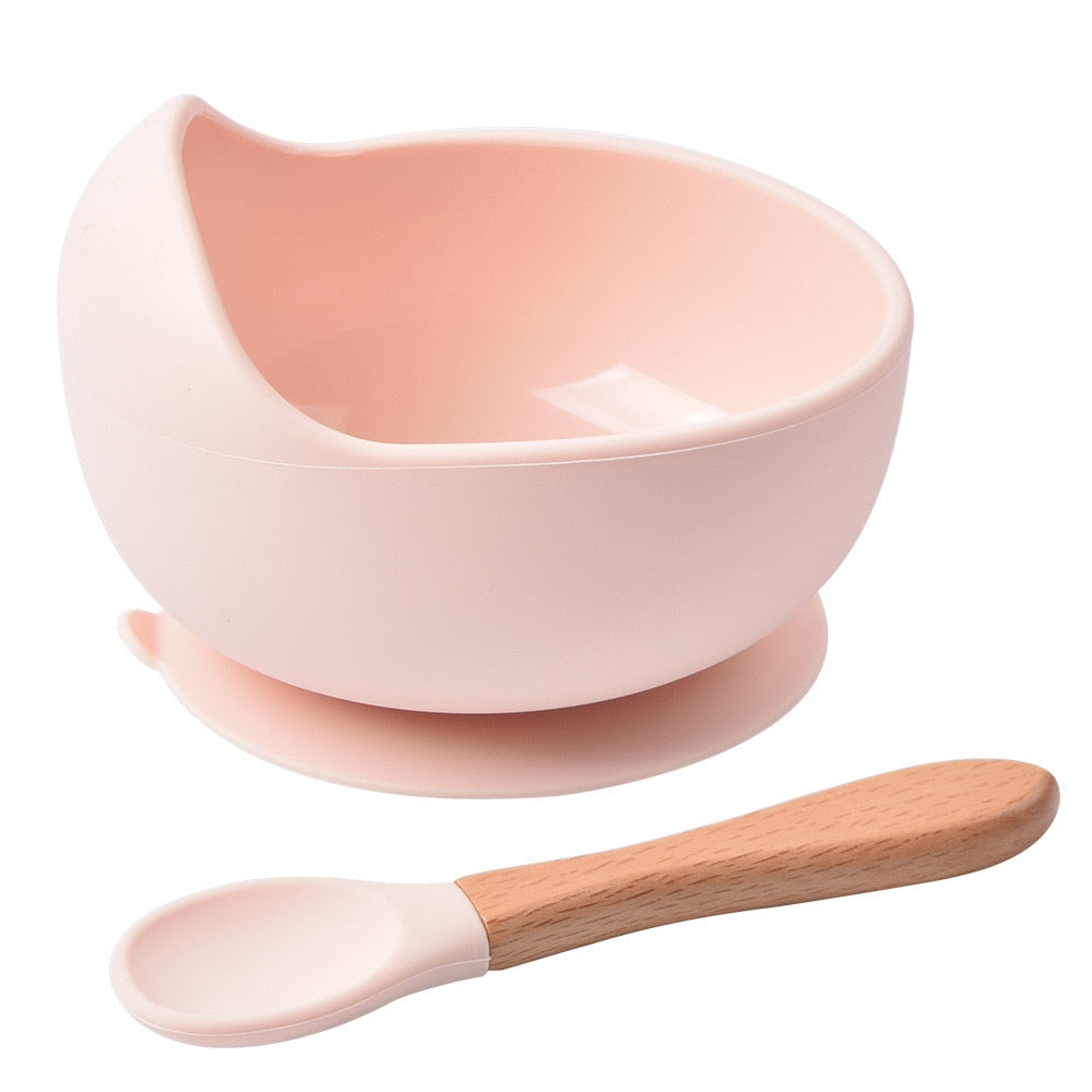 Silicone Little One Feeding Bowl Tableware For Kids Waterproof Suction With Spoon
