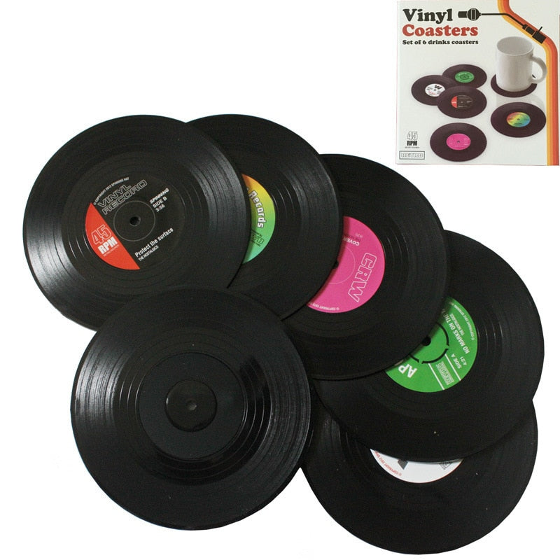 2 Pieces Heat Resistant Coasters Placemats Silicone Records Vinyl Retro Gift Idea