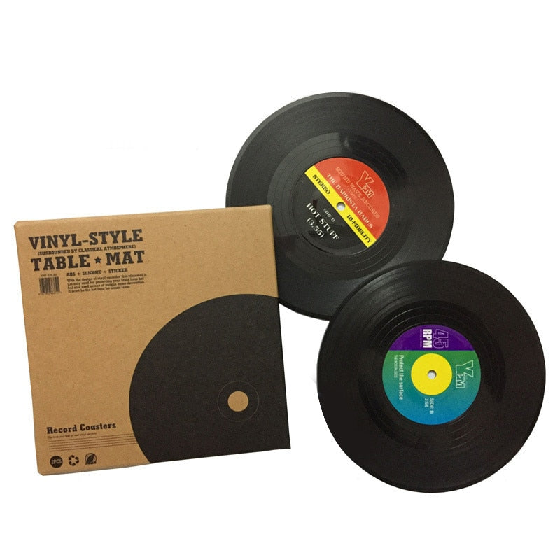 2 Pieces Heat Resistant Coasters Placemats Silicone Records Vinyl Retro Gift Idea