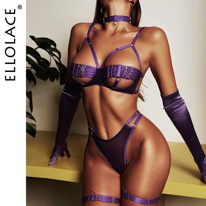Colourful Sexy Open Bra Bondage Fetish Lingerie Set