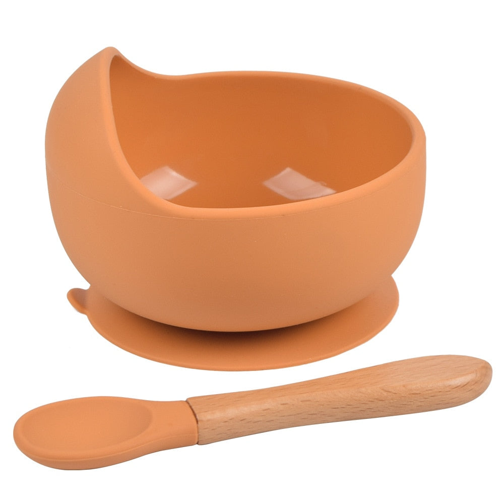 Silicone Little One Feeding Bowl Tableware For Kids Waterproof Suction With Spoon