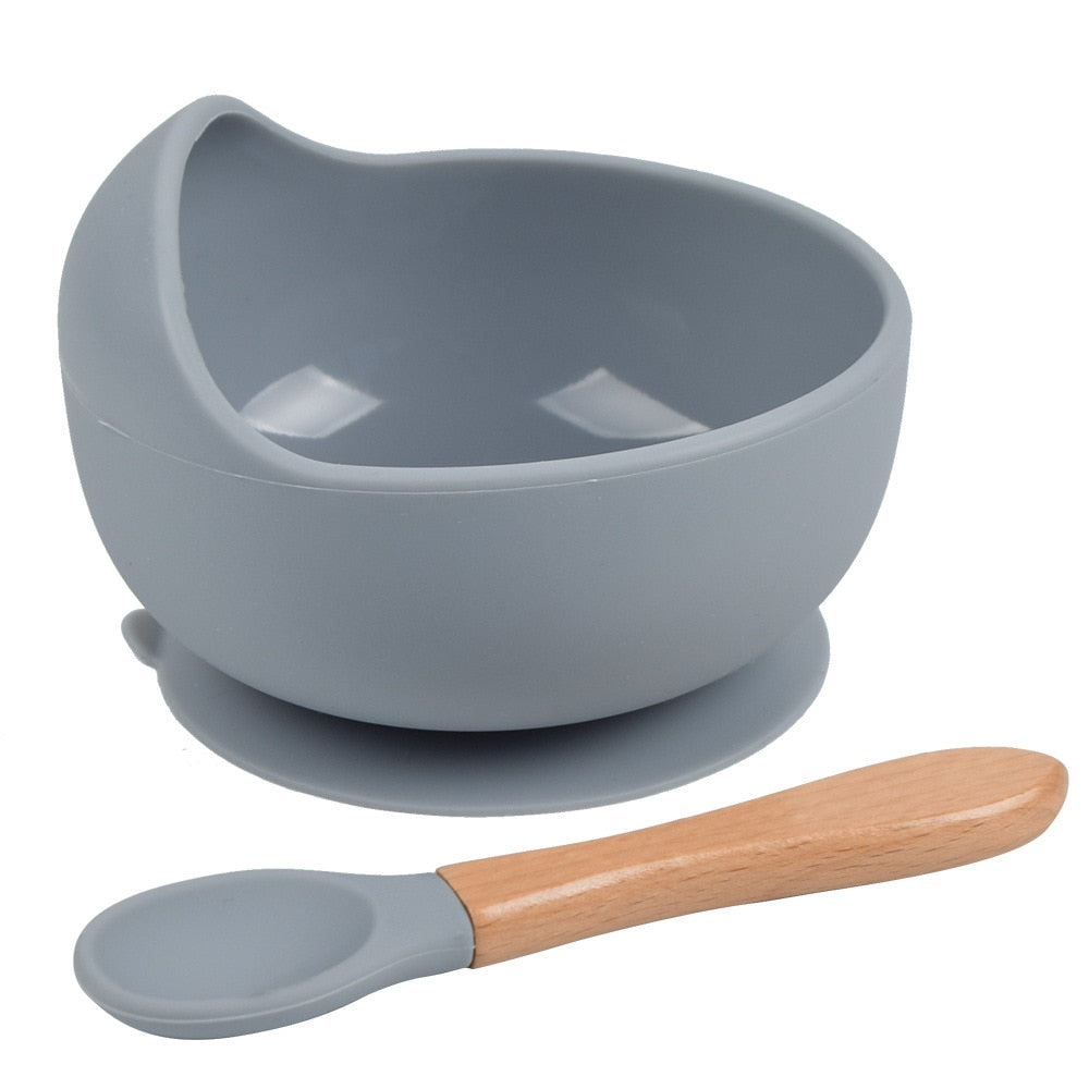 Silicone Little One Feeding Bowl Tableware For Kids Waterproof Suction With Spoon