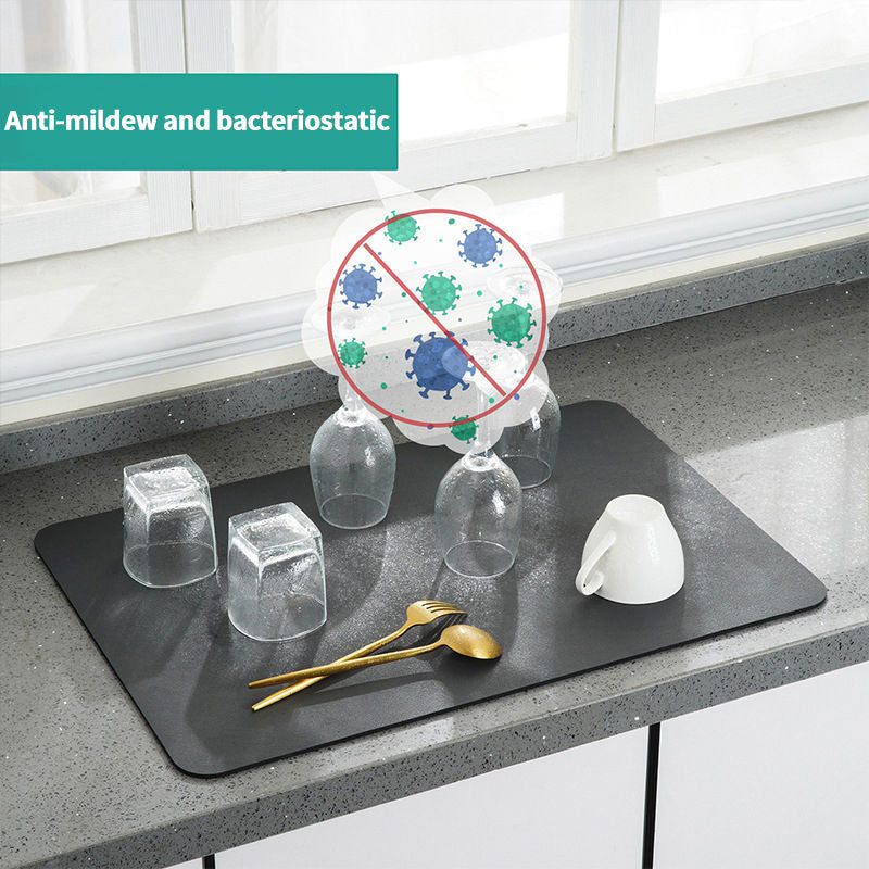 Absorbent Rubber Dish Drying Drain Mat Kitchen Accessories