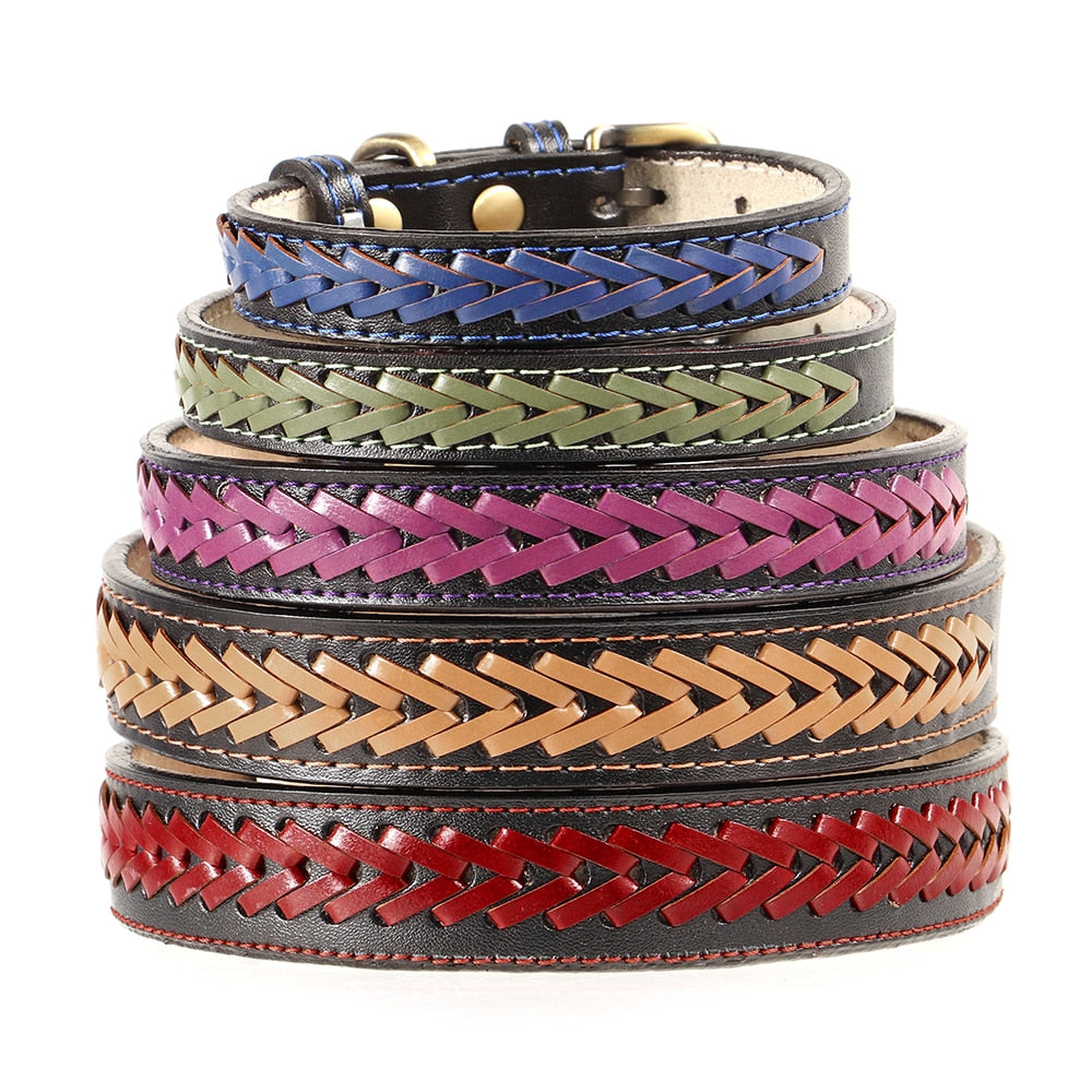 Braided Leather Buckle Puppy Dog Collar Pet Accessories