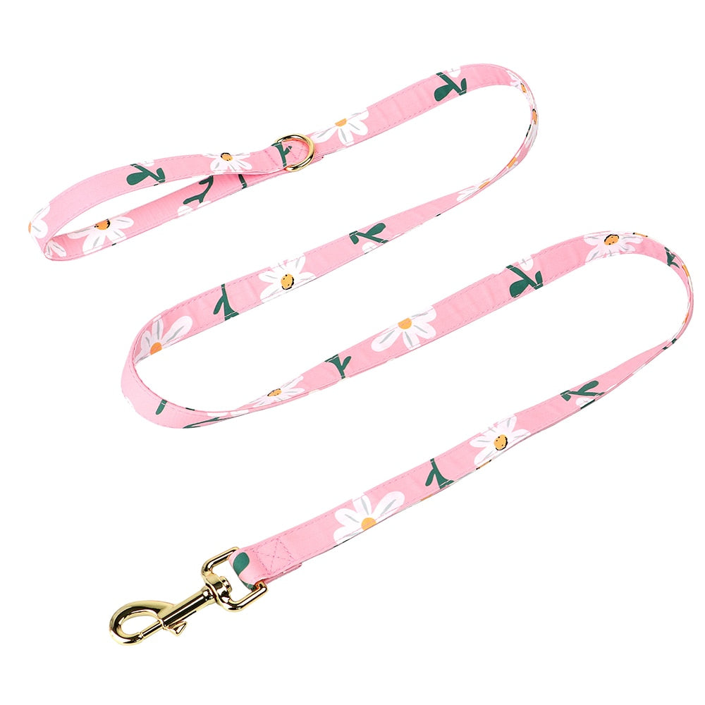 Flower Printed Dog Collar Floral Harness Leash Set