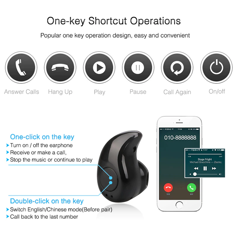 S530 Invisible Bluetooth Headphone White