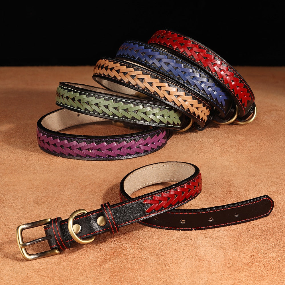 Braided Leather Buckle Puppy Dog Collar Pet Accessories