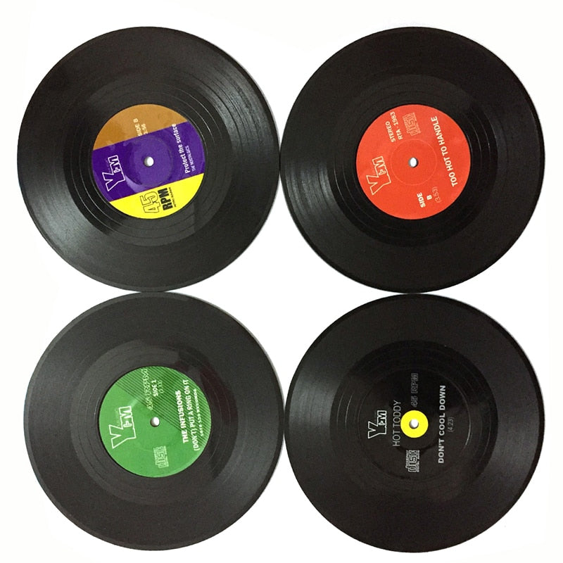 2 Pieces Heat Resistant Coasters Placemats Silicone Records Vinyl Retro Gift Idea