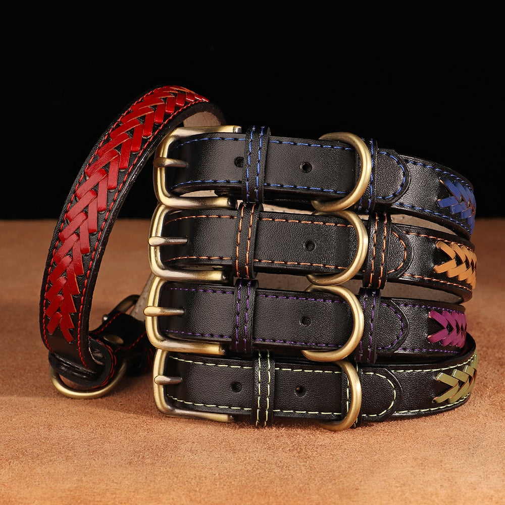 Braided Leather Buckle Puppy Dog Collar Pet Accessories