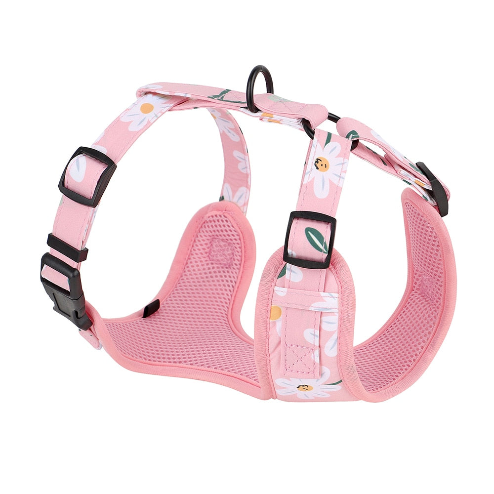 Flower Printed Dog Collar Floral Harness Leash Set