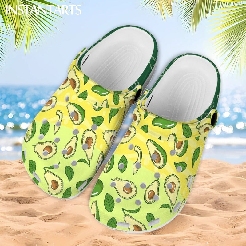 Avocado Printed Pattern Comfortable Non Slip Unisex Rubber On Clog Shoes