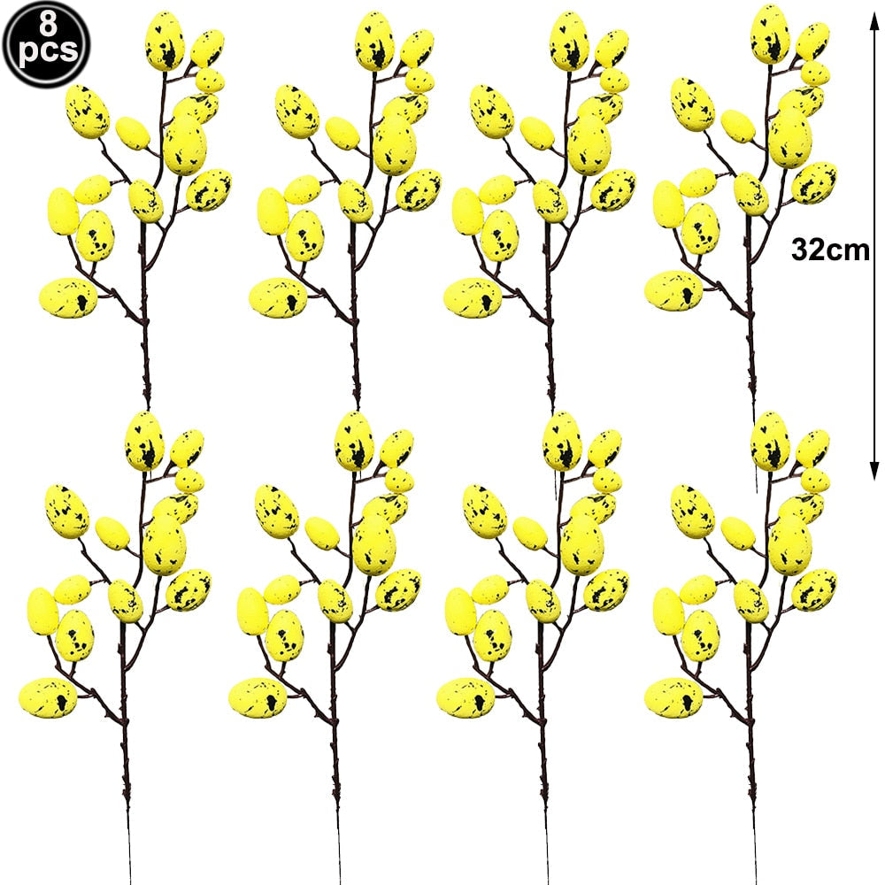8Pcs Easter Egg Branch Ornaments Home Decor