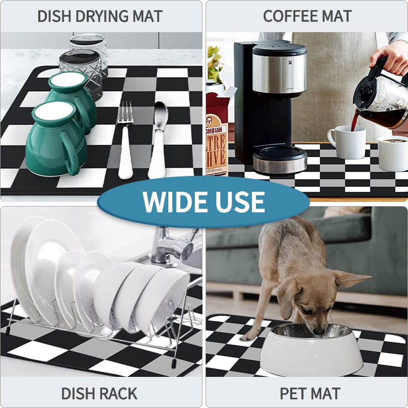 Absorbent Rubber Dish Drying Drain Mat Kitchen Accessories