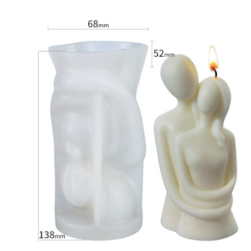 3D Abstract Romantic Couple Portrait Lovers Silicone Candle Mold Carving