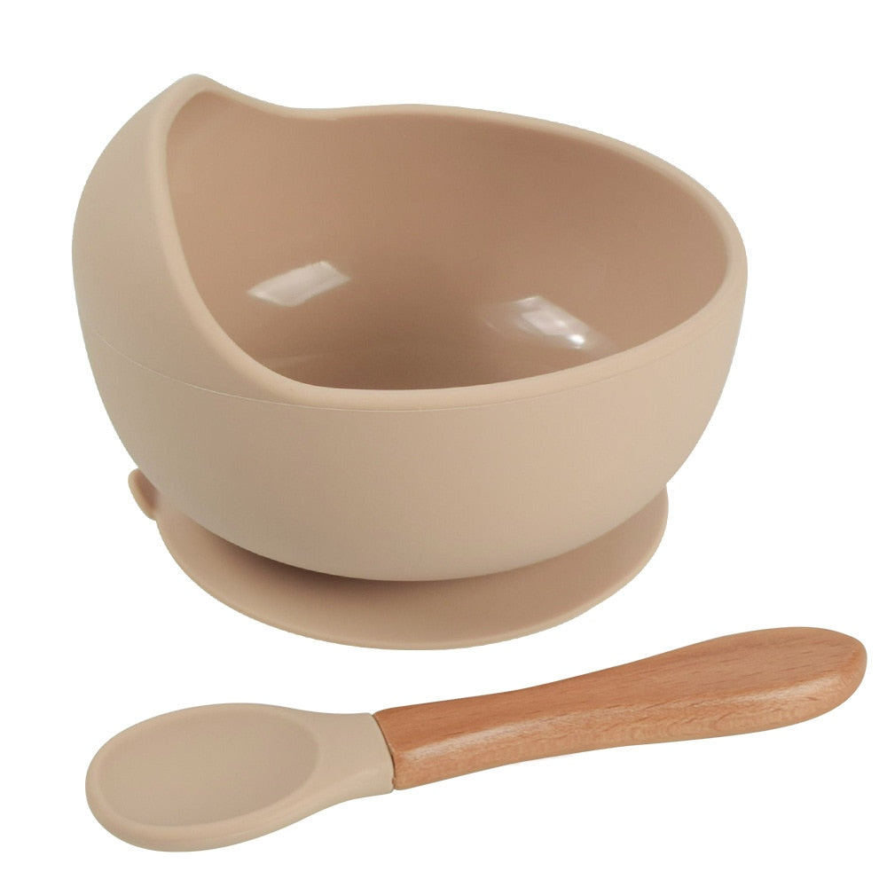 Silicone Little One Feeding Bowl Tableware For Kids Waterproof Suction With Spoon