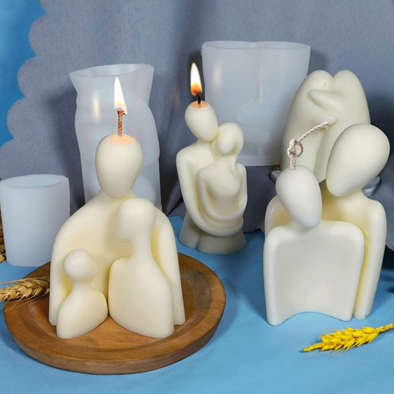 3D Abstract Romantic Couple Portrait Lovers Silicone Candle Mold Carving