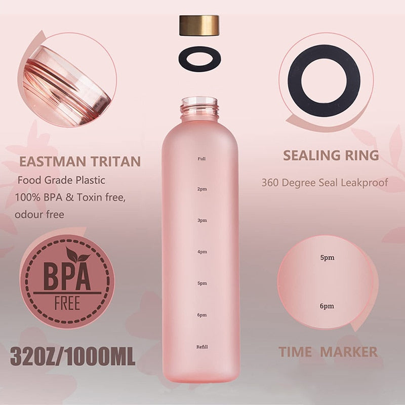 1L Water Bottle Time Marker Bpa Free Frosted Drinkbottles