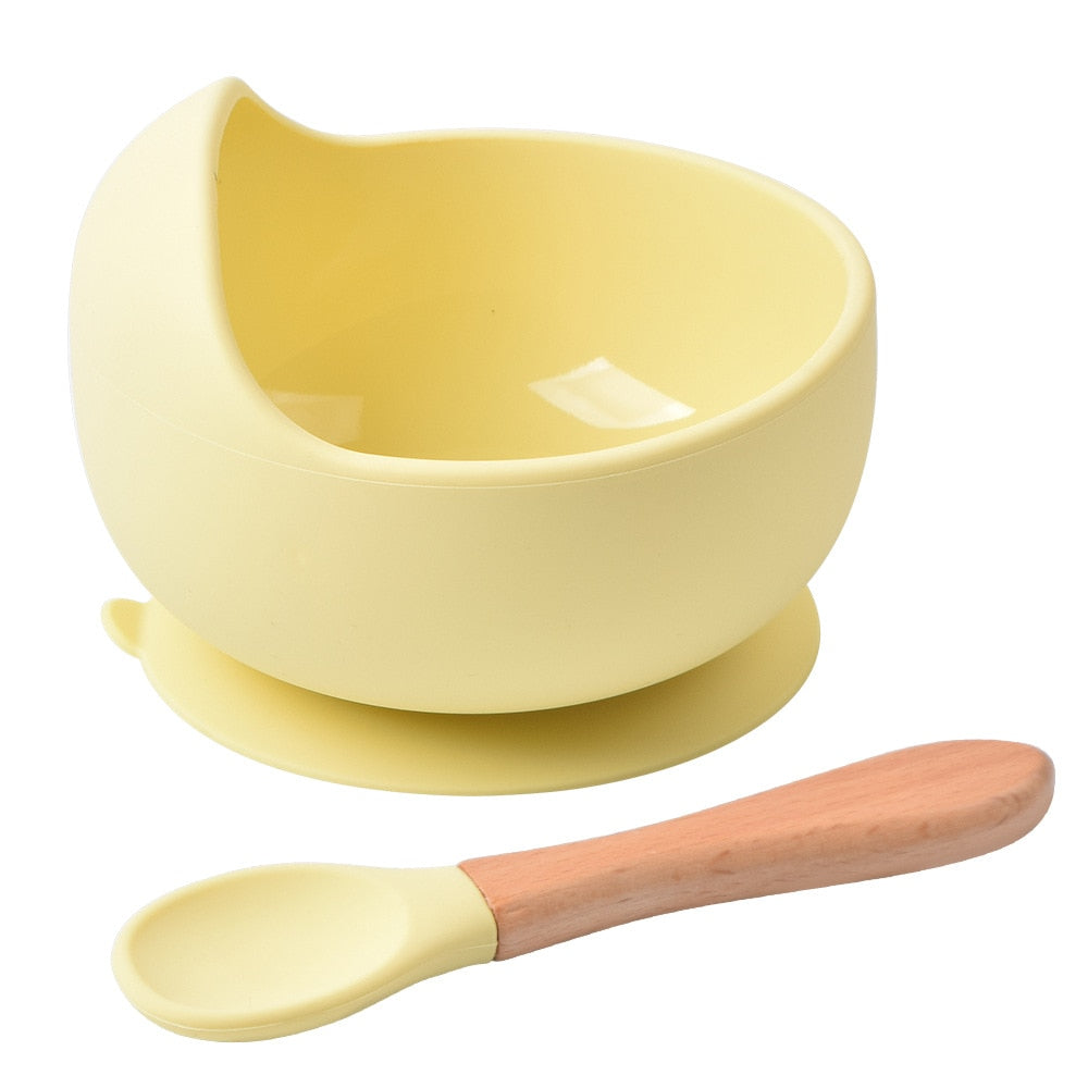 Silicone Little One Feeding Bowl Tableware For Kids Waterproof Suction With Spoon