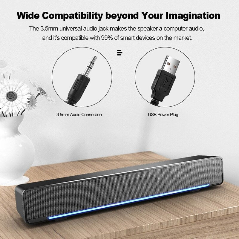 Sada V 196 Usb Wired Computer Bar Stereo Subwoofer Powerful Music Player Bass Surround Sound Box 3.5Mm Audio Input For P
