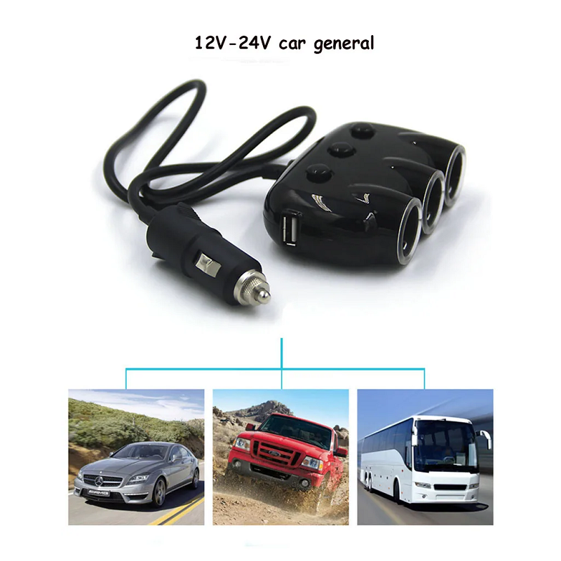 Dual Usb Port 3 Way Car Cigarette Lighter Universal Power Adapter Socket