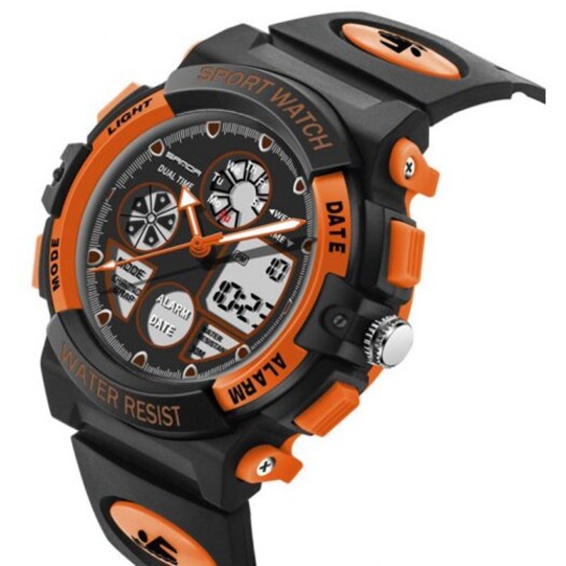 Dual Display Children Colorful Alarm Luminous Calendar Watch Orange
