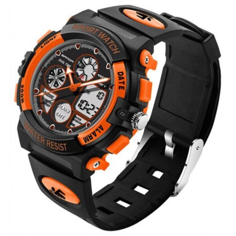 Dual Display Children Colorful Alarm Luminous Calendar Watch Orange