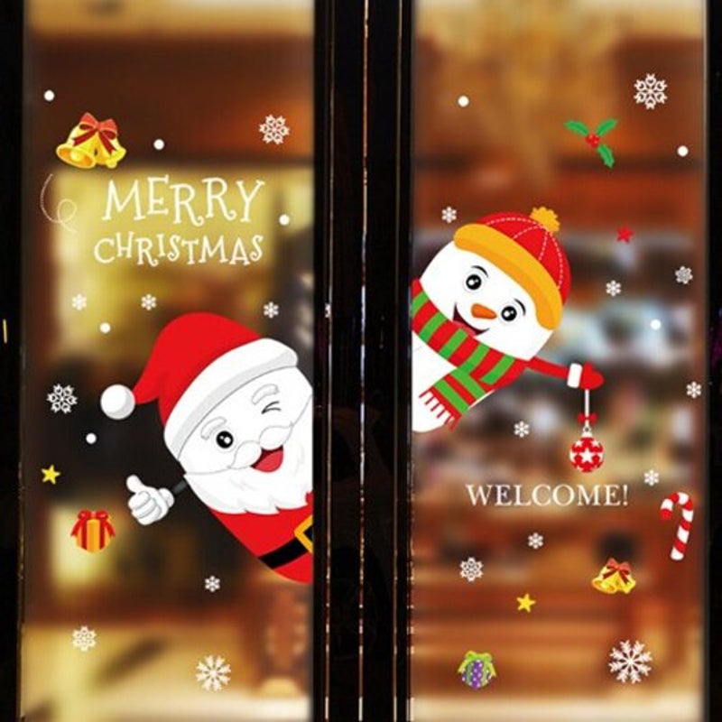 45X60cm Santa And Snowman Glass Door Wall Sticker Christmas Decorations