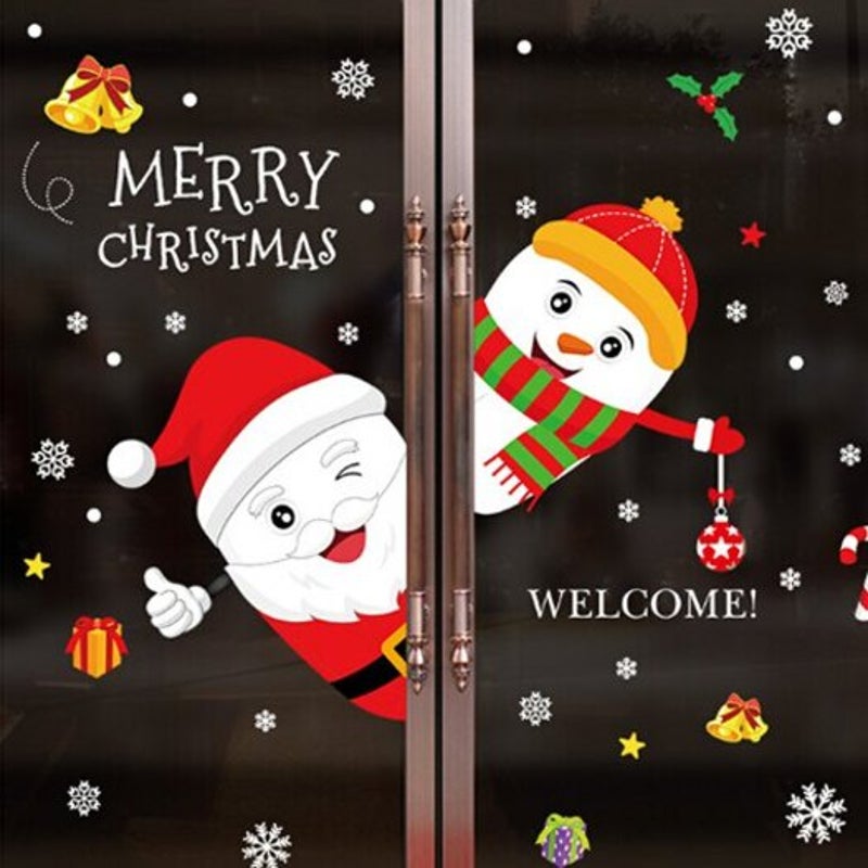 45X60cm Santa And Snowman Glass Door Wall Sticker Christmas Decorations