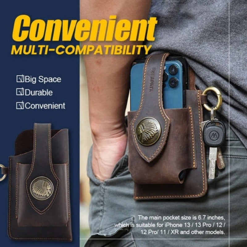 Multifunctional Leather Waist Belt Bag Phone Holder Men