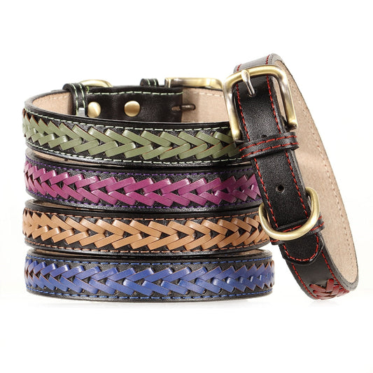 Braided Leather Buckle Puppy Dog Collar Pet Accessories