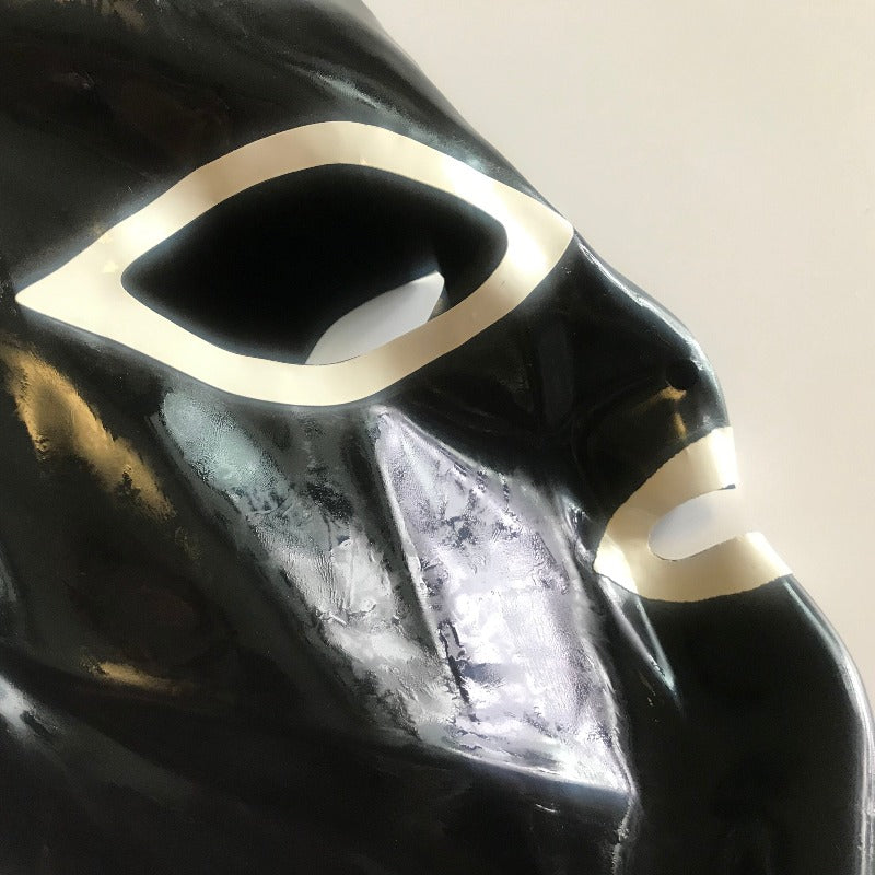 Sexy Black Latex Hood Rubber Mask With Hairpieces Wigs Bows Neck Lace